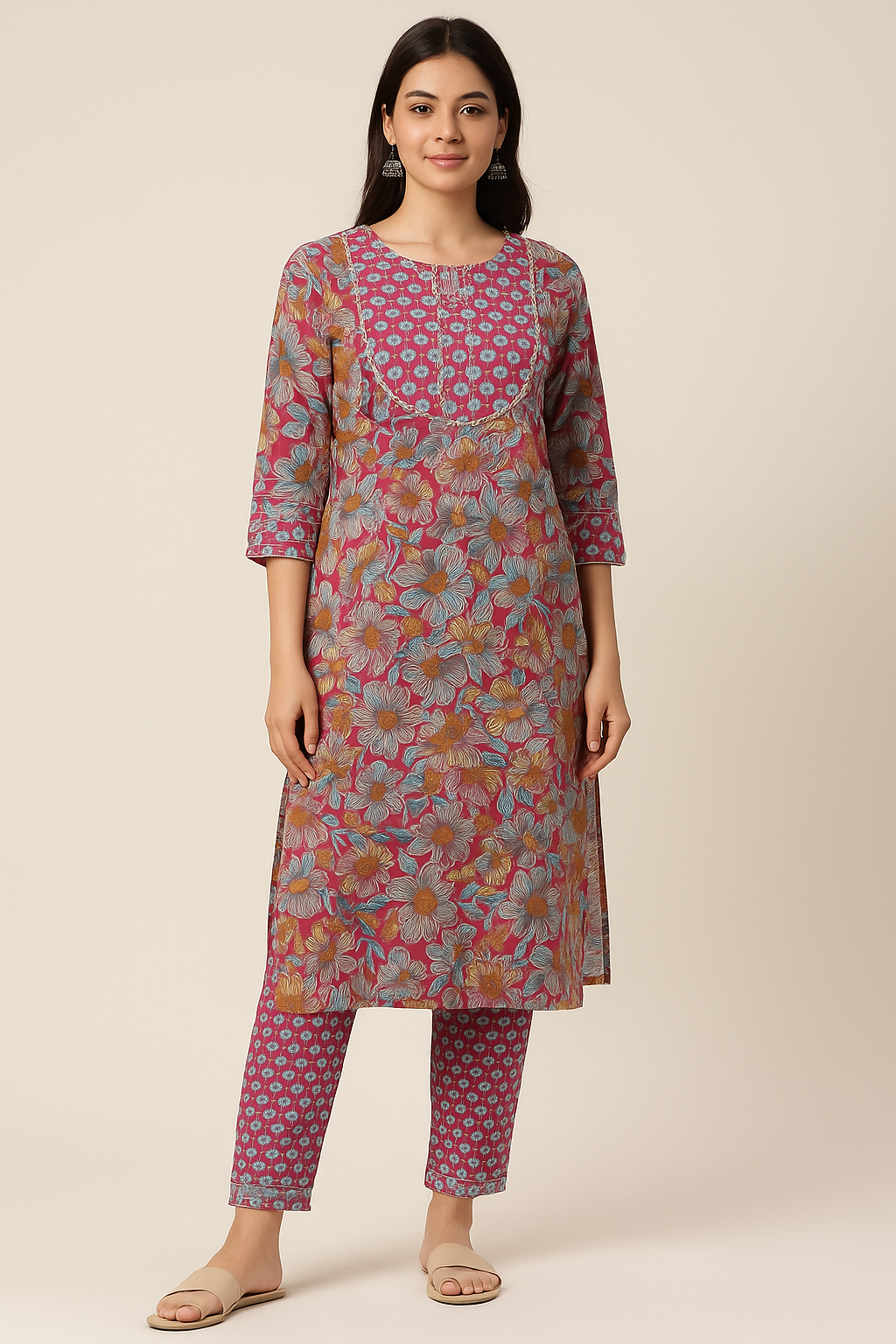 Women Pure Cotton Kurti Pant Set