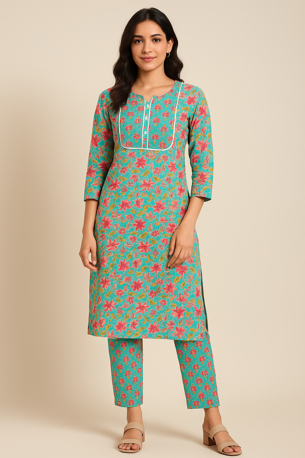 Women Pure Cotton Kurti Pant Set