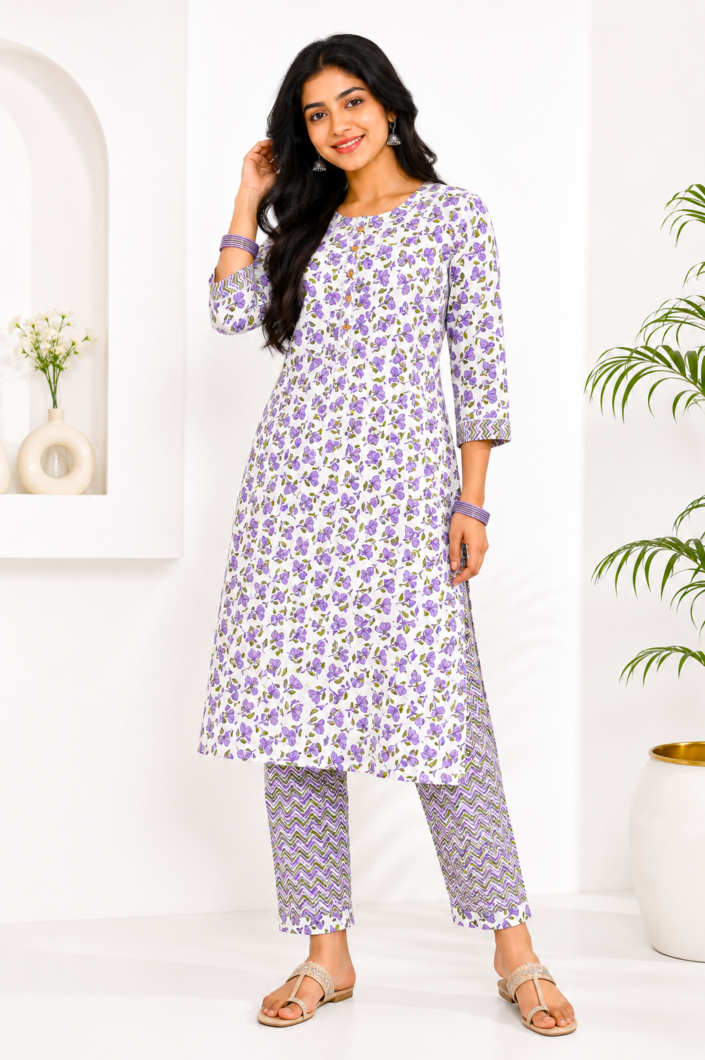 Women Pure Cotton Kurti Pant Set