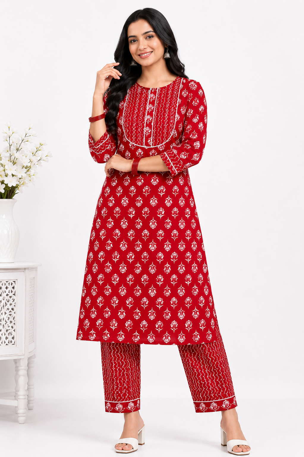 Women Pure Cotton Kurti Pant Set
