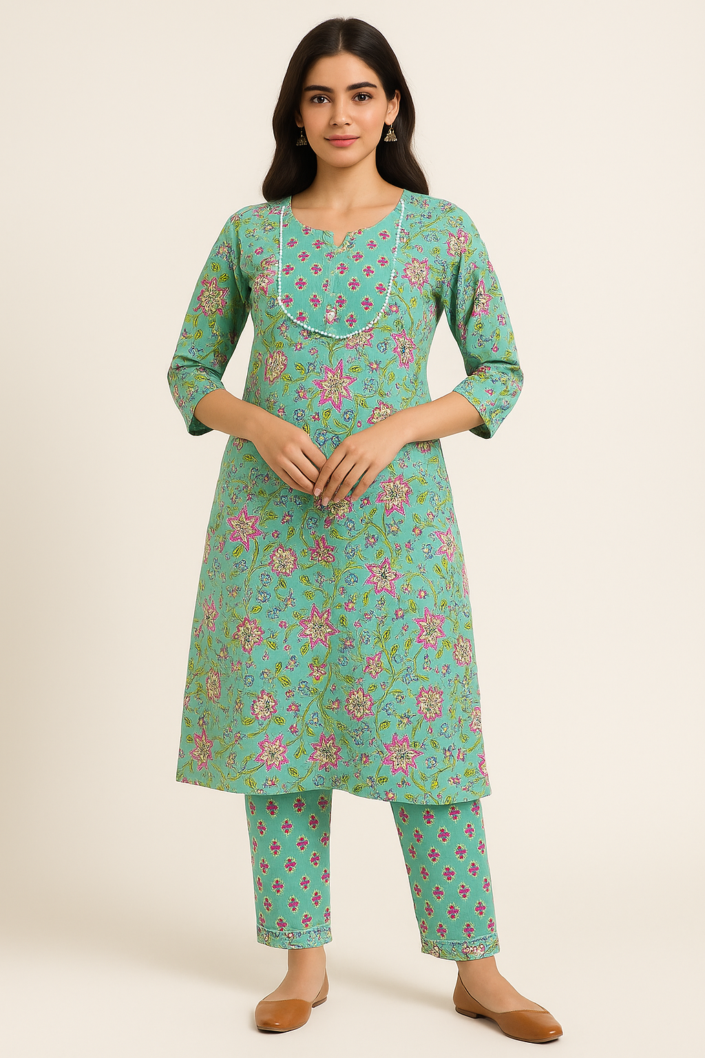 Women Pure Cotton Kurti Pant Set