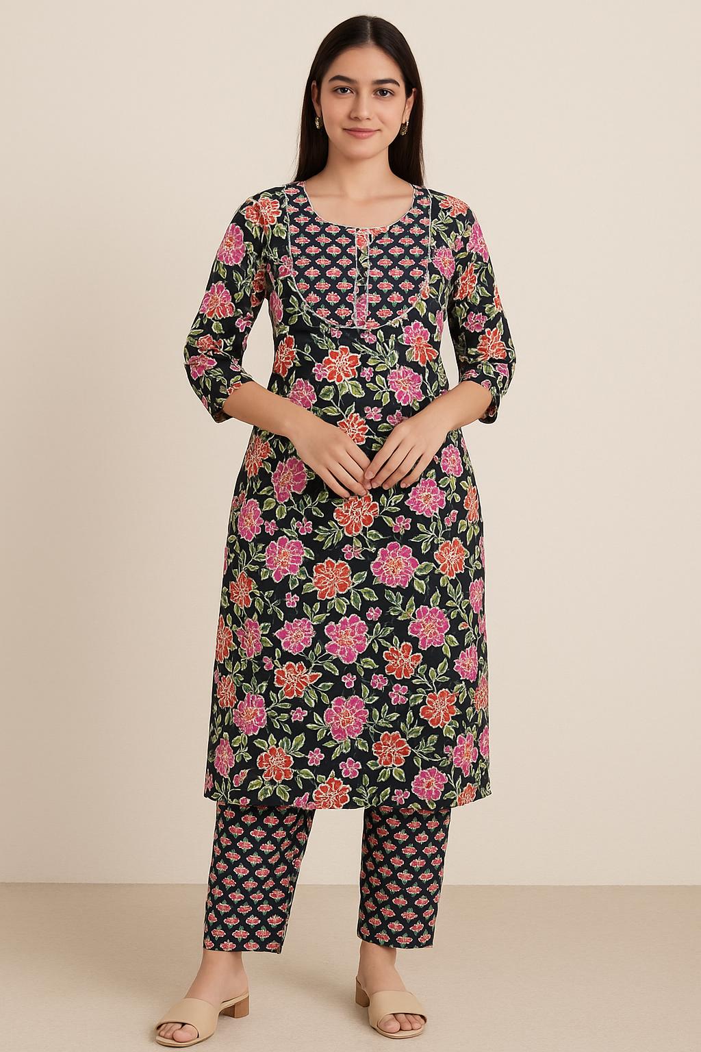 Women Pure Cotton Kurti Pant Set